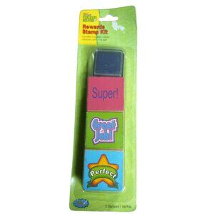 Teachers Helpers Rewards Stamp Kit 3 Wooden Rubber Stampers 1 Ink Pad Classroom